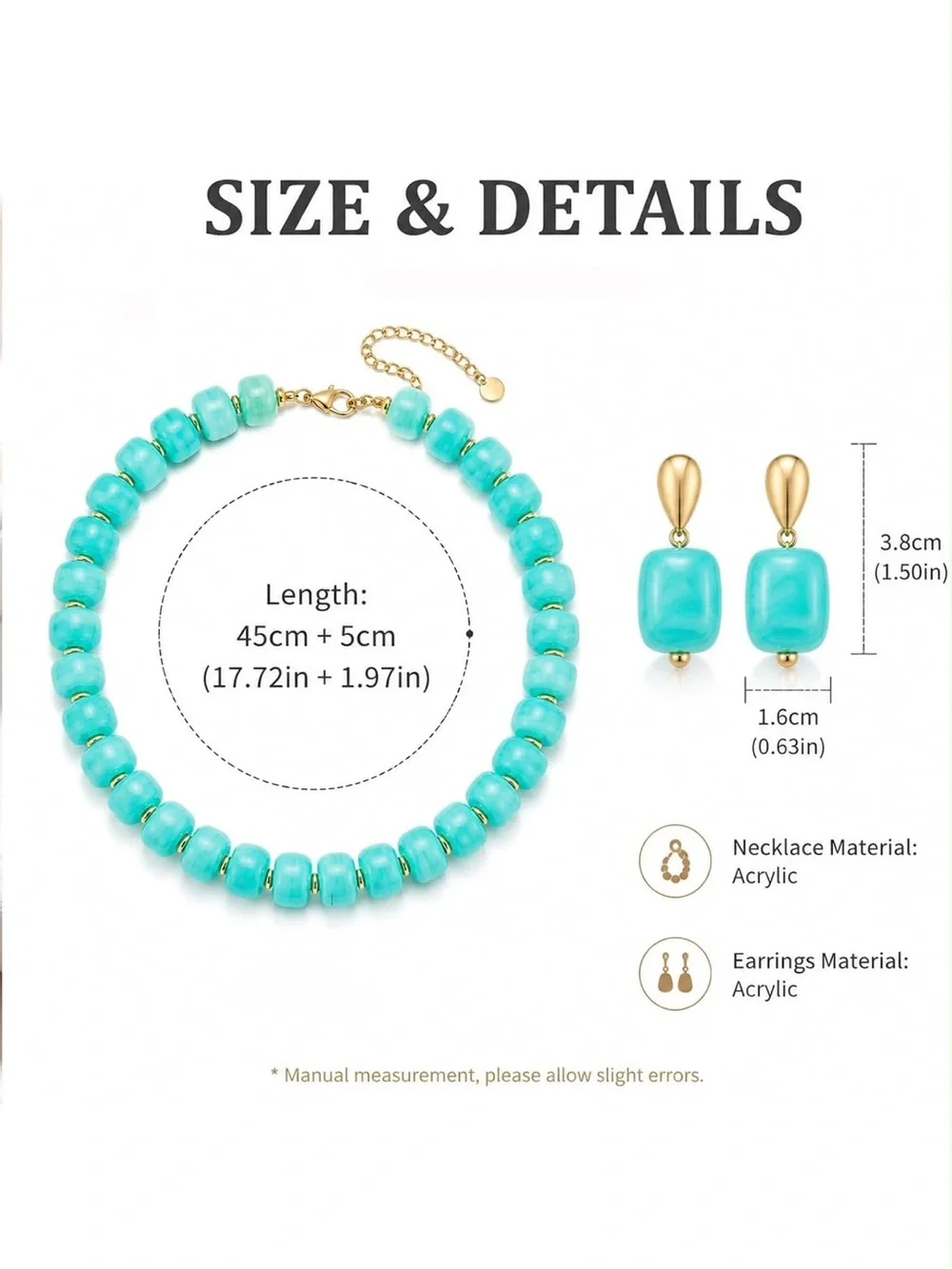 Anthropologie Turquoise Beaded Necklace and Earring Set